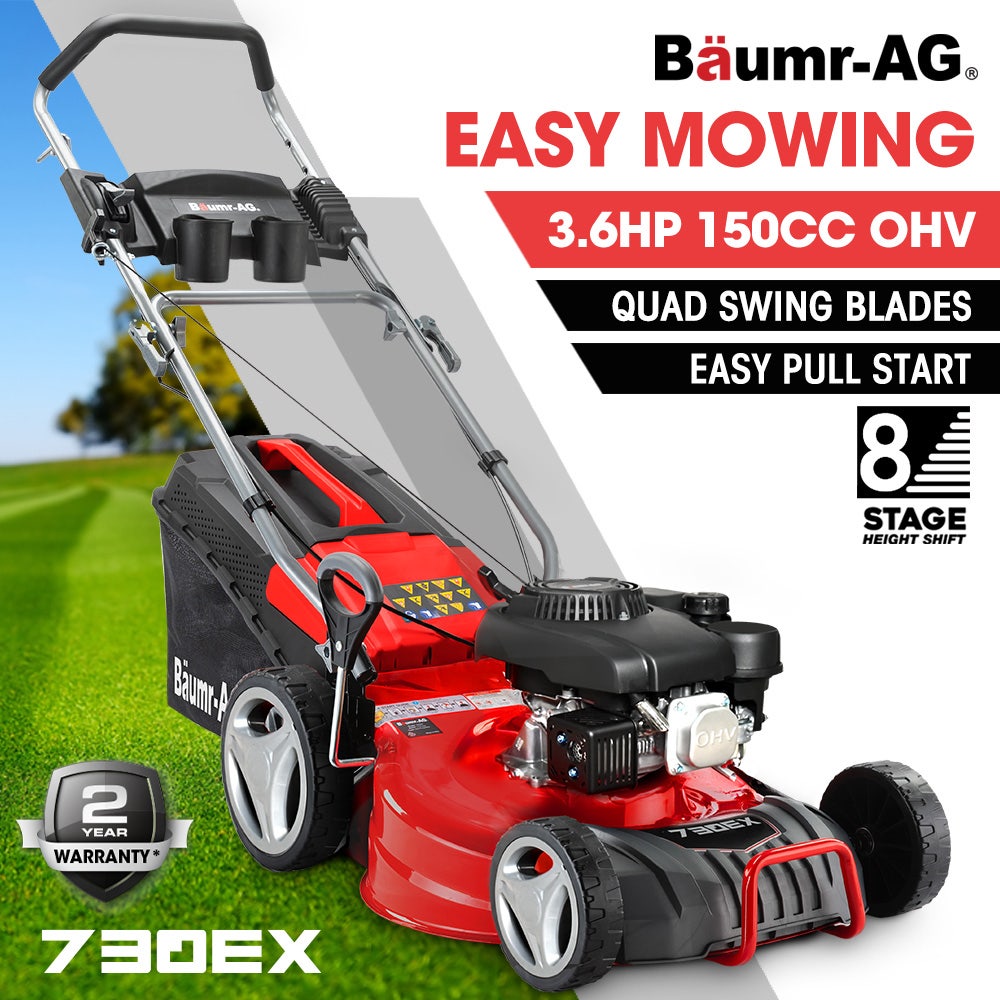 BAUMR-AG 18  150cc Lawn Mower, 8 Heights, Steel Deck, Cup Holders, 4-Stroke Petrol Lawnmower - 730EX