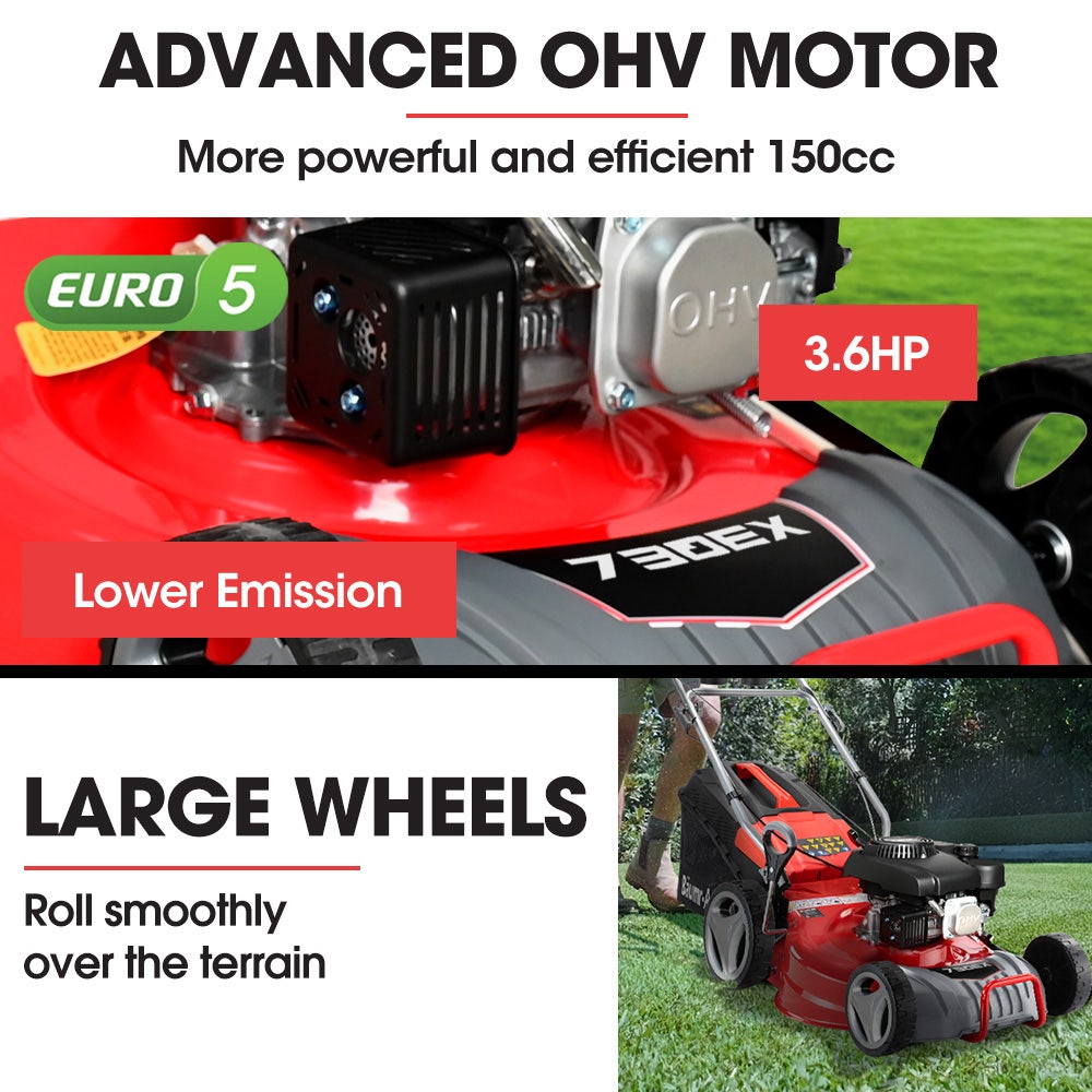 BAUMR-AG 18  150cc Lawn Mower, 8 Heights, Steel Deck, Cup Holders, 4-Stroke Petrol Lawnmower - 730EX