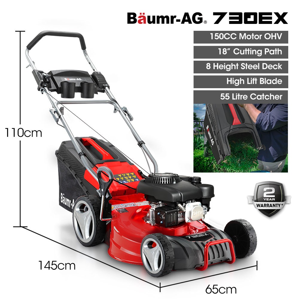 BAUMR-AG 18  150cc Lawn Mower, 8 Heights, Steel Deck, Cup Holders, 4-Stroke Petrol Lawnmower - 730EX