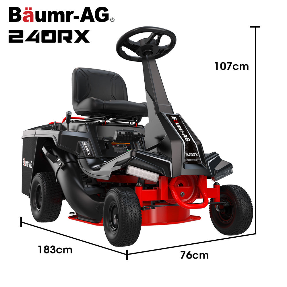 BAUMR-AG 24  Ride On Lawn Mower, Lithium Electric Start System, 6HP 224cc, 5 Cut Heights, Catcher and Mulch Kit