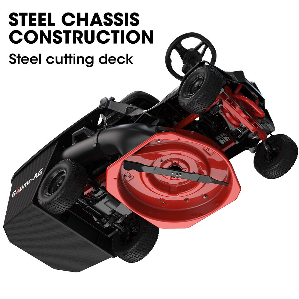 BAUMR-AG 24  Ride On Lawn Mower, Lithium Electric Start System, 6HP 224cc, 5 Cut Heights, Catcher and Mulch Kit