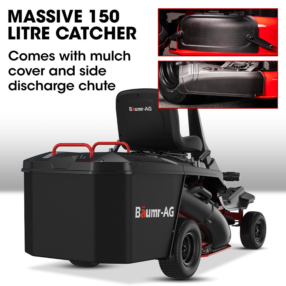 BAUMR-AG 24  Ride On Lawn Mower, Lithium Electric Start System, 6HP 224cc, 5 Cut Heights, Catcher and Mulch Kit