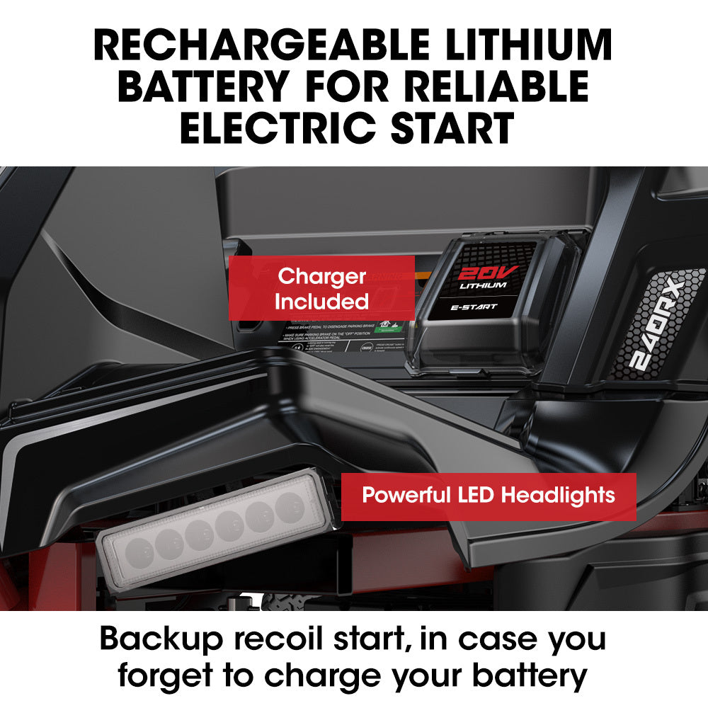 BAUMR-AG 24  Ride On Lawn Mower, Lithium Electric Start System, 6HP 224cc, 5 Cut Heights, Catcher and Mulch Kit