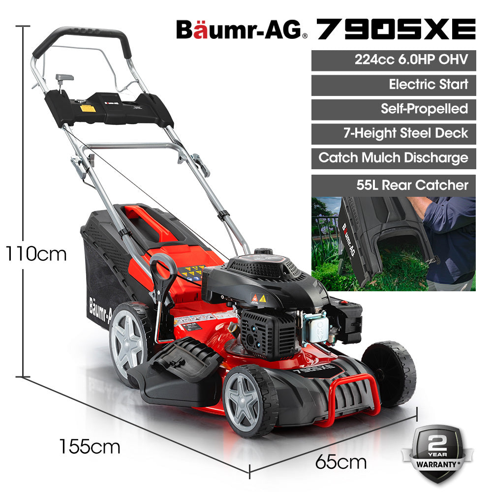 BAUMR-AG 18  224cc Electric Start Self Propelled Lawn Mower, 7 Height, Steel Deck, 6HP, 4-Stroke Petrol Lawnmower - 790SXe