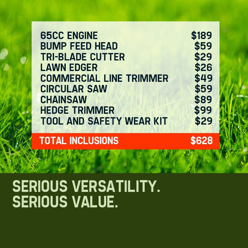 BAUMR-AG 65cc 7in1 Long Reach Garden Multi-tool, Pole Saw, Hedge & Line Trimmer, Brush Cutter, 12 Tree Trimming Pruning Chainsaw Bar, 2 Extension Shafts