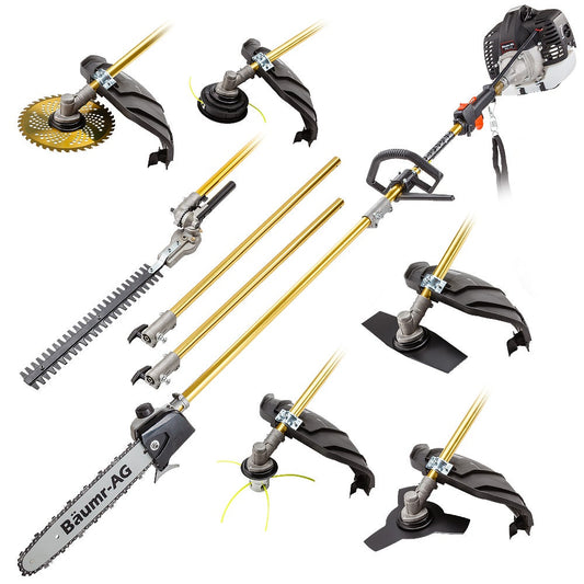 BAUMR-AG 65cc 7in1 Long Reach Garden Multi-tool, Pole Saw, Hedge & Line Trimmer, Brush Cutter, 12 Tree Trimming Pruning Chainsaw Bar, 2 Extension Shafts