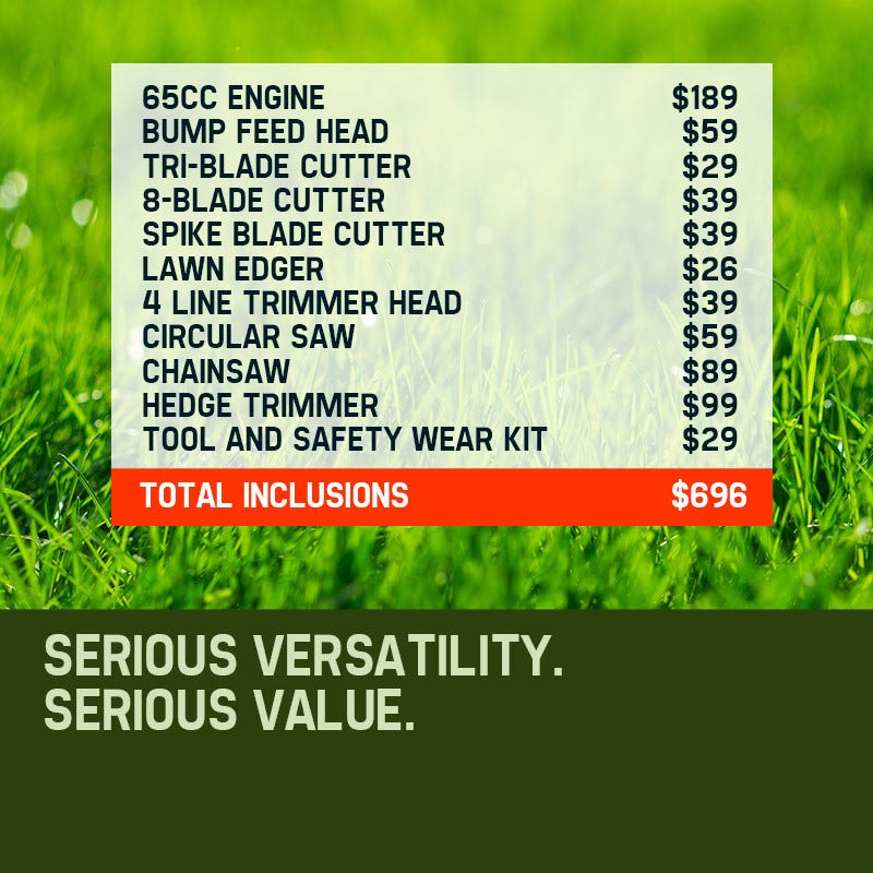 BAUMR-AG 65cc 9in1 Long Reach Garden Multi-tool, Pole Saw, Hedge & Line Trimmer, Brush Cutter, 12 Tree Trimming Pruning Chainsaw Bar, 2 Extension Shafts