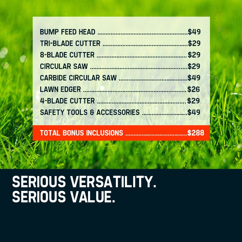 MTM 62cc 7in1 Brush Cutter Garden Multi-Tool , Pole Hedge & Line Trimmer, Bullhorn Handle, 12 Tree Trimming Pruning