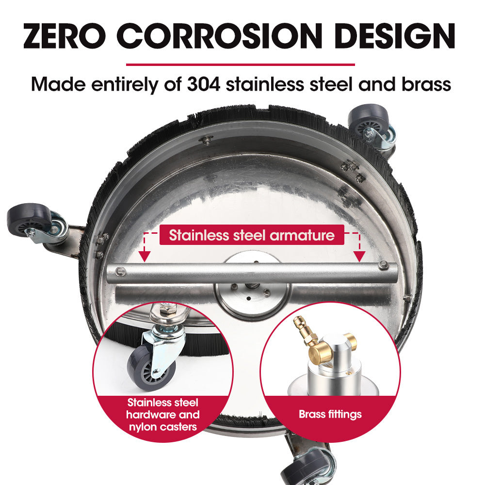 Jet-USA 15 Stainless Steel Pressure Washer Surface Cleaner, 1/4 Fitting, For Concrete Driveway Patio Floor