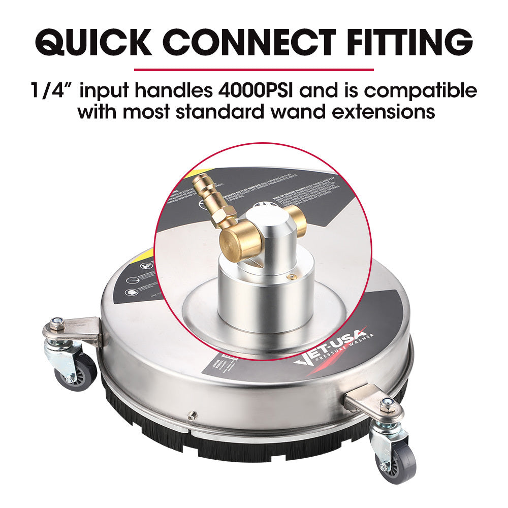 Jet-USA 15 Stainless Steel Pressure Washer Surface Cleaner, 1/4 Fitting, For Concrete Driveway Patio Floor