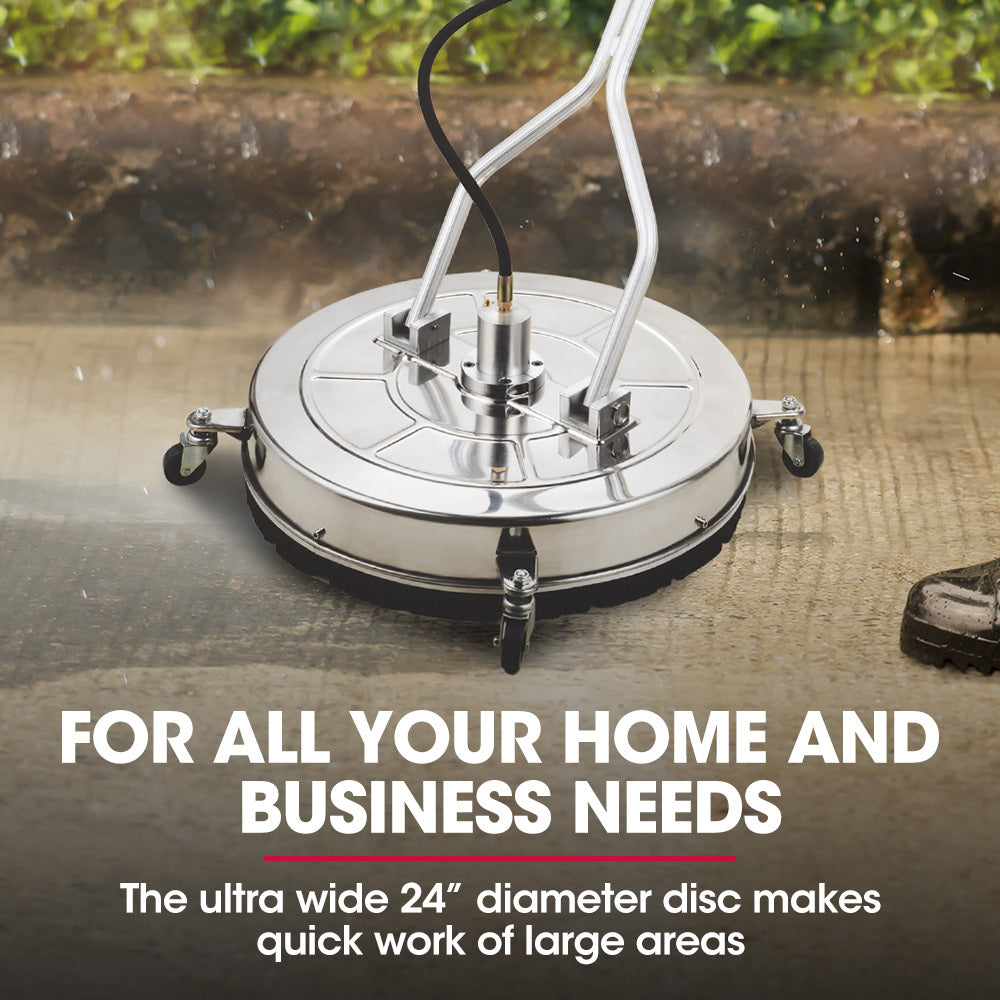 Jet-USA 24 Stainless Steel Pressure Washer Surface Cleaner, 3/8 Fitting, with Yoke Handlebar, For Concrete Driveway Patio Floor