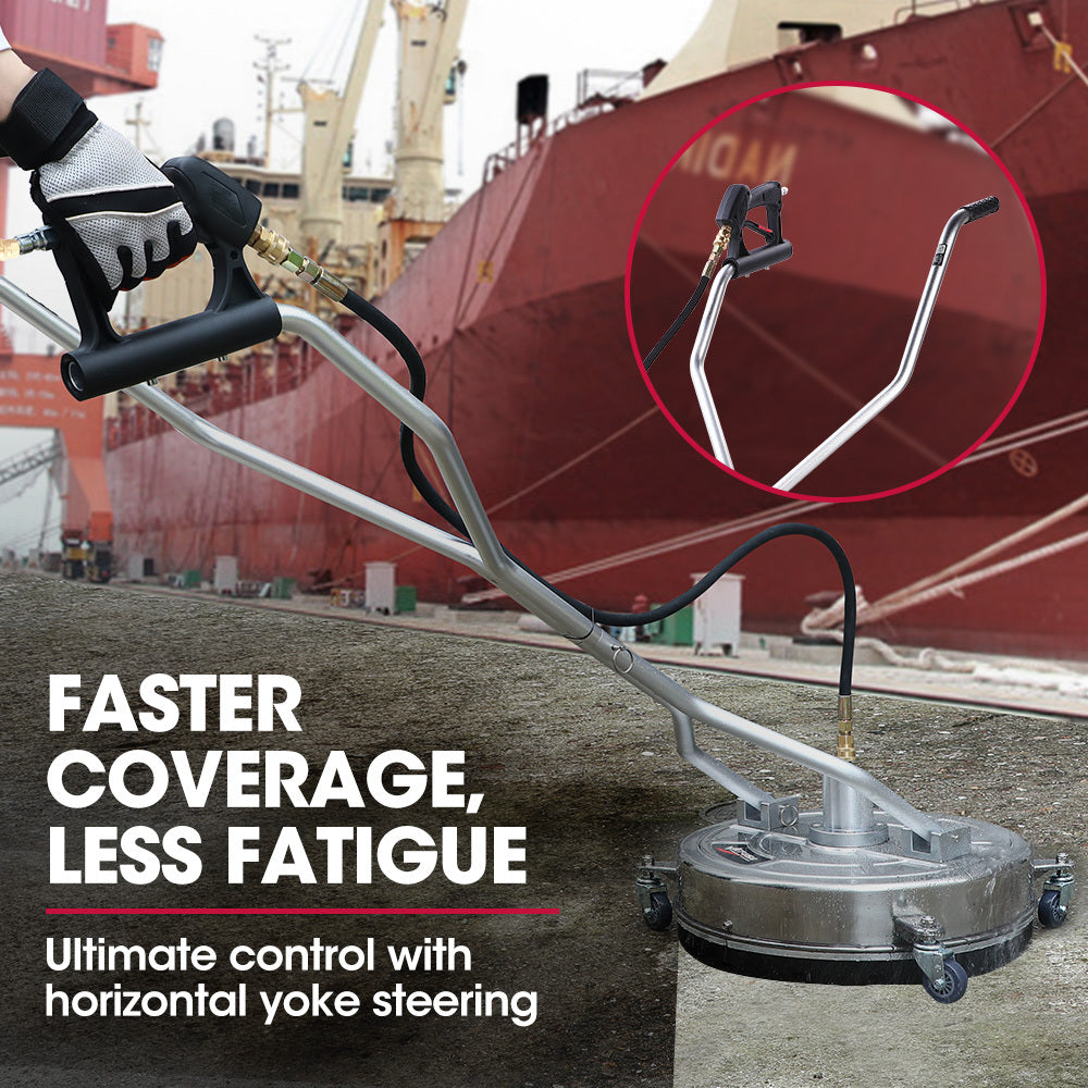 Jet-USA 24 Stainless Steel Pressure Washer Surface Cleaner, 3/8 Fitting, with Yoke Handlebar, For Concrete Driveway Patio Floor