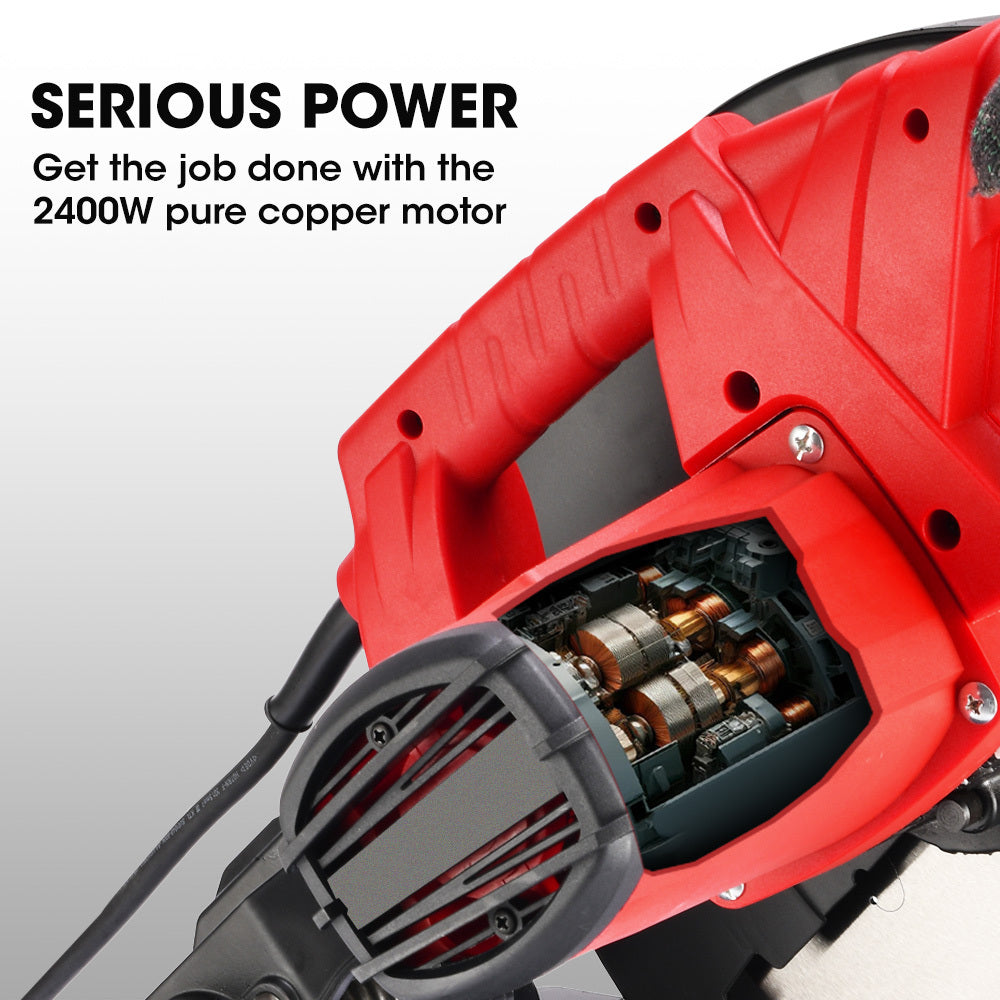 Baumr-AG 2400W 355mm 14  Metal Cut Off Cold Saw, Premium Low Spark Ceramic Alloy Tooth Blade, Measurement Scale, Soft Start, 45 Degree Mitre Chop Cutting