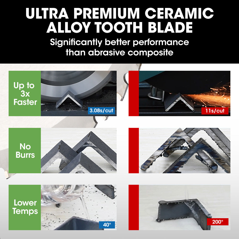 Baumr-AG 2400W 355mm 14  Metal Cut Off Cold Saw, Premium Low Spark Ceramic Alloy Tooth Blade, Measurement Scale, Soft Start, 45 Degree Mitre Chop Cutting