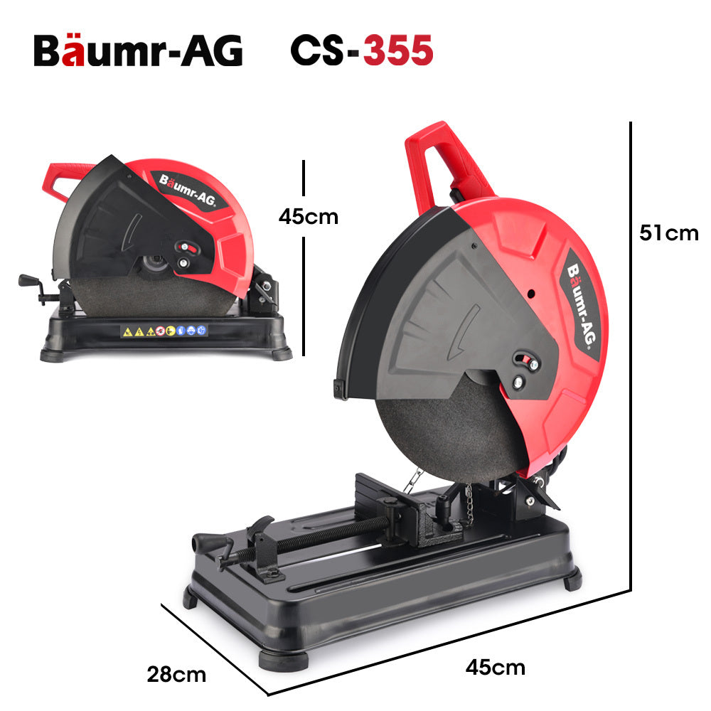 Baumr-AG 2400W 355mm 14  Metal Cut Off Cold Saw, Soft Start, 45 Degree Mitre Chop
