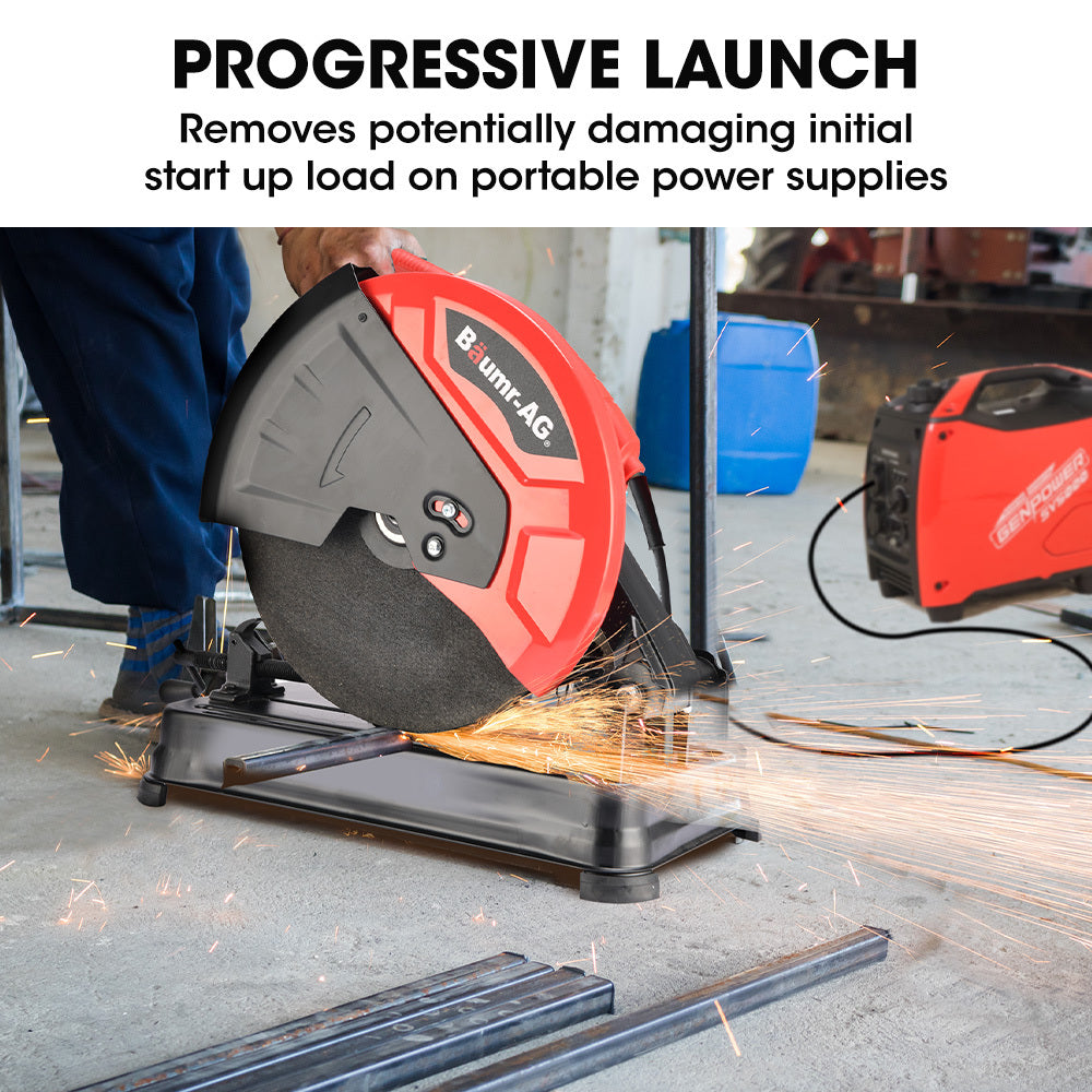 Baumr-AG 2400W 355mm 14  Metal Cut Off Cold Saw, Soft Start, 45 Degree Mitre Chop