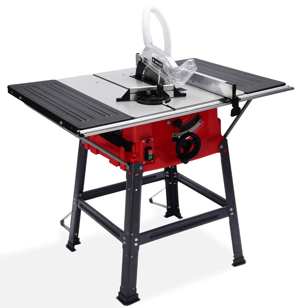 BAUMR-AG 2000W 255mm 10  Compound Table Saw, with Stand, Expandable Worktop, Vacuum Port, 45 Degree Bevel, +/- 45 Degree Mitre, Anti-tip