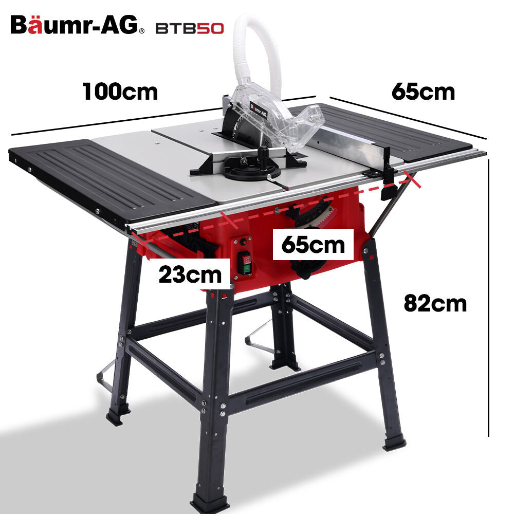 BAUMR-AG 2000W 255mm 10  Compound Table Saw, with Stand, Expandable Worktop, Vacuum Port, 45 Degree Bevel, +/- 45 Degree Mitre, Anti-tip