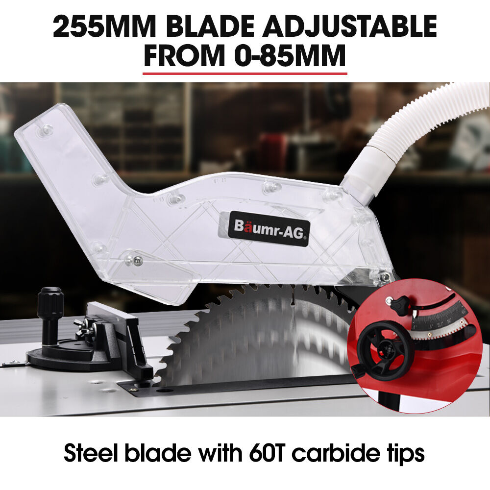 BAUMR-AG 2000W 255mm 10  Compound Table Saw, with Stand, Expandable Worktop, Vacuum Port, 45 Degree Bevel, +/- 45 Degree Mitre, Anti-tip