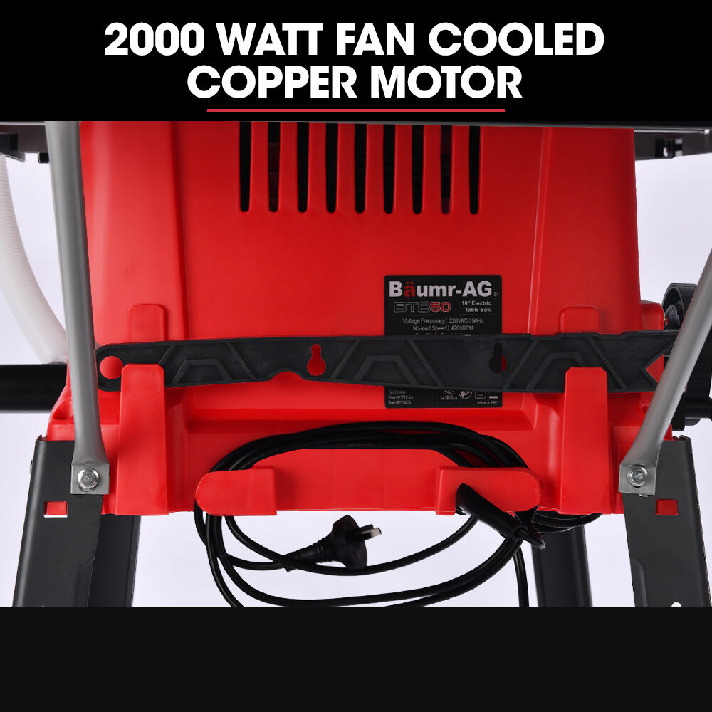 BAUMR-AG 2000W 255mm 10  Compound Table Saw, with Stand, Expandable Worktop, Vacuum Port, 45 Degree Bevel, +/- 45 Degree Mitre, Anti-tip