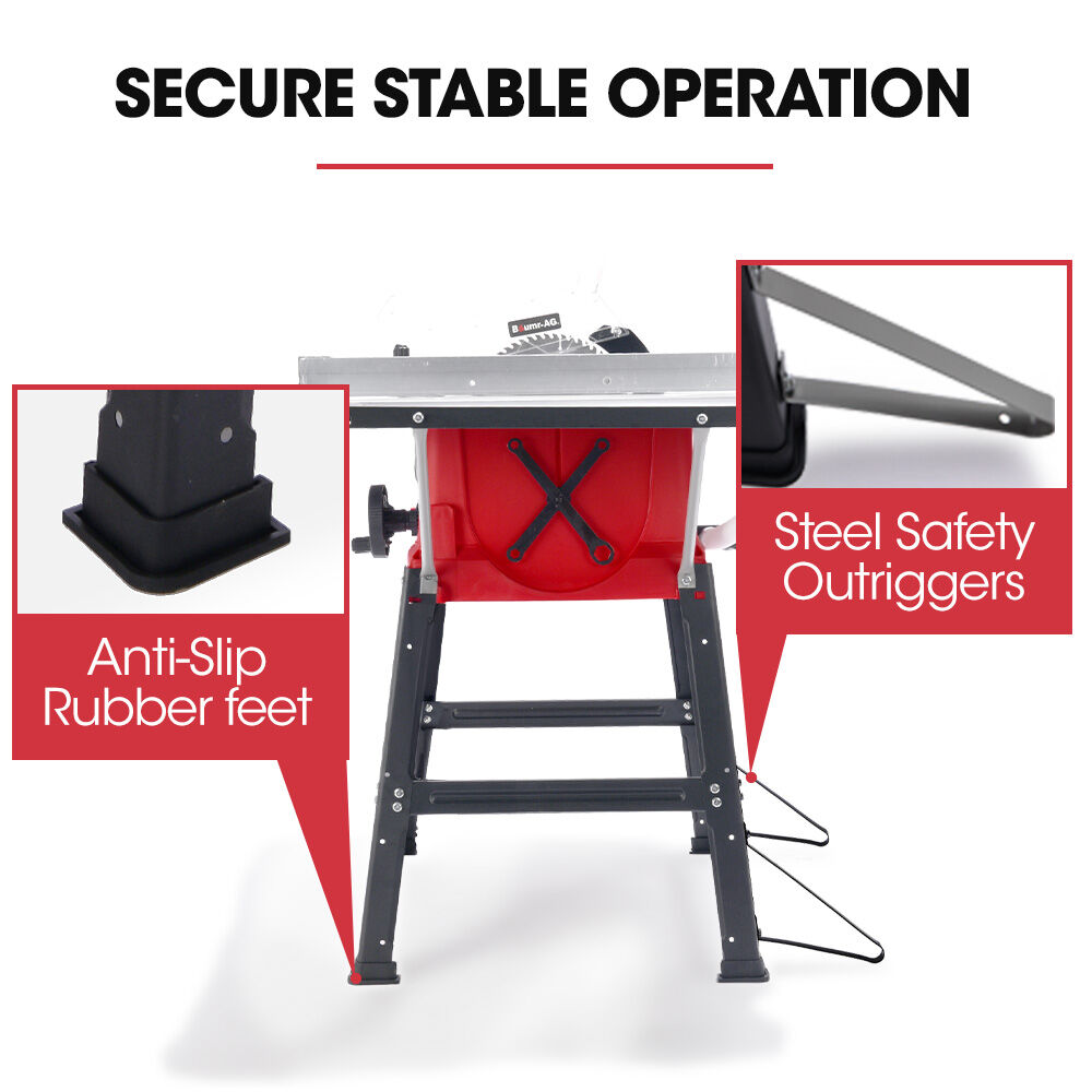 BAUMR-AG 2000W 255mm 10  Compound Table Saw, with Stand, Expandable Worktop, Vacuum Port, 45 Degree Bevel, +/- 45 Degree Mitre, Anti-tip