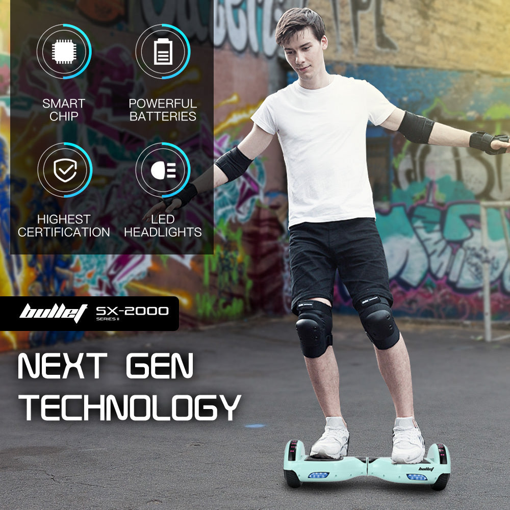 BULLET SX-2000 Hoverboard Scooter, 500W Brushless, Superior Self Balancing System, UL Certified, LED Lights, Mint Green