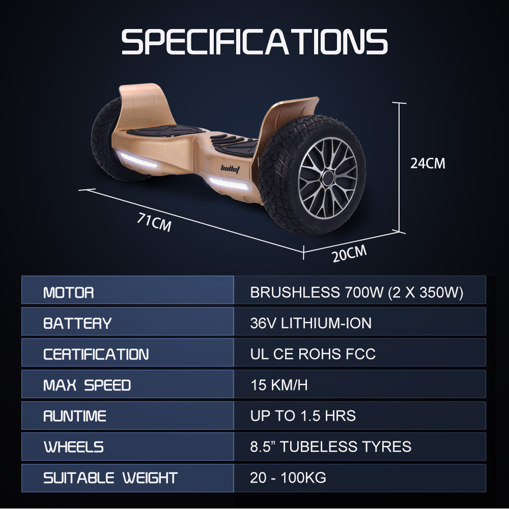 BULLET SX-4000 Hoverboard Scooter, 8.5  Wheels, 700W Brushless, Superior Self Balancing System, UL Certified, LED Lights, Carry Bag, Bronze