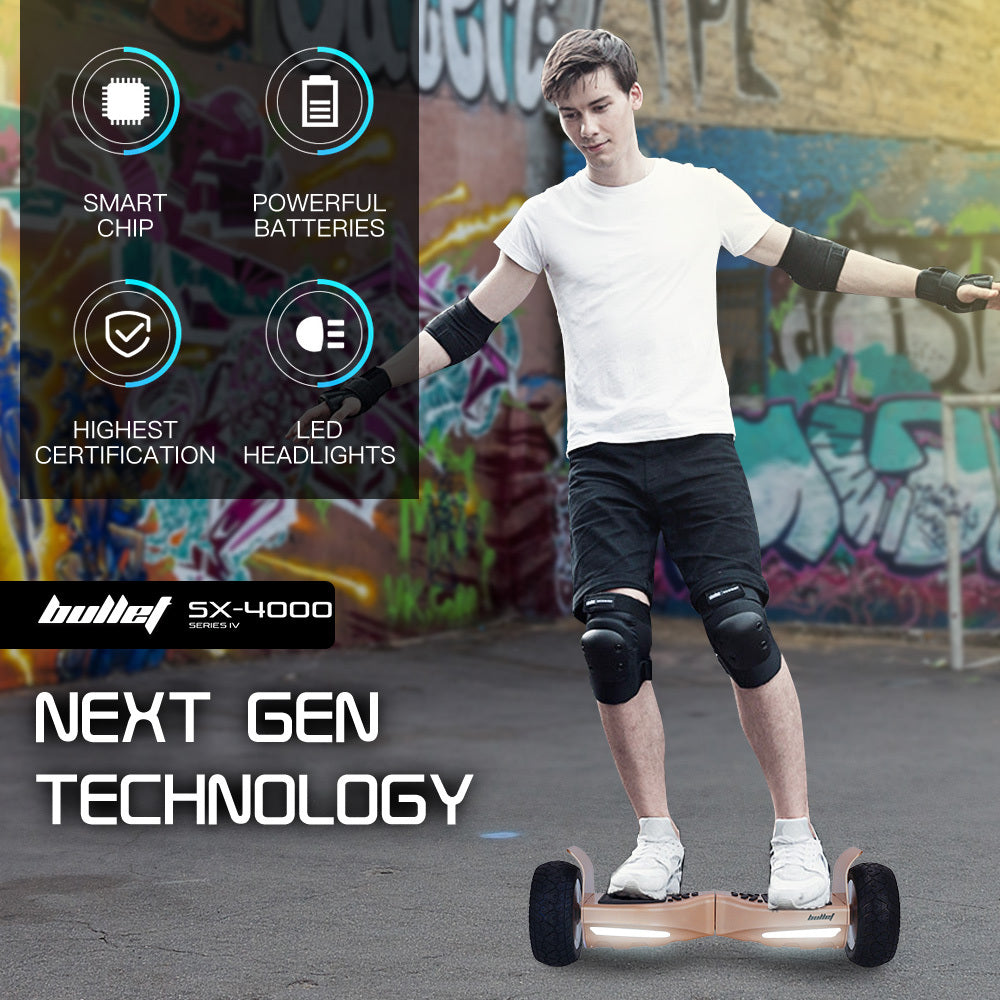 BULLET SX-4000 Hoverboard Scooter, 8.5  Wheels, 700W Brushless, Superior Self Balancing System, UL Certified, LED Lights, Carry Bag, Bronze