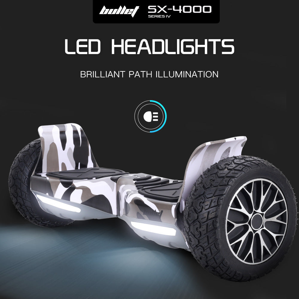 BULLET SX-4000 Hoverboard Scooter, 8.5  Wheels, 700W Brushless, Superior Self Balancing System, UL Certified, LED Lights, Carry Bag, Camo