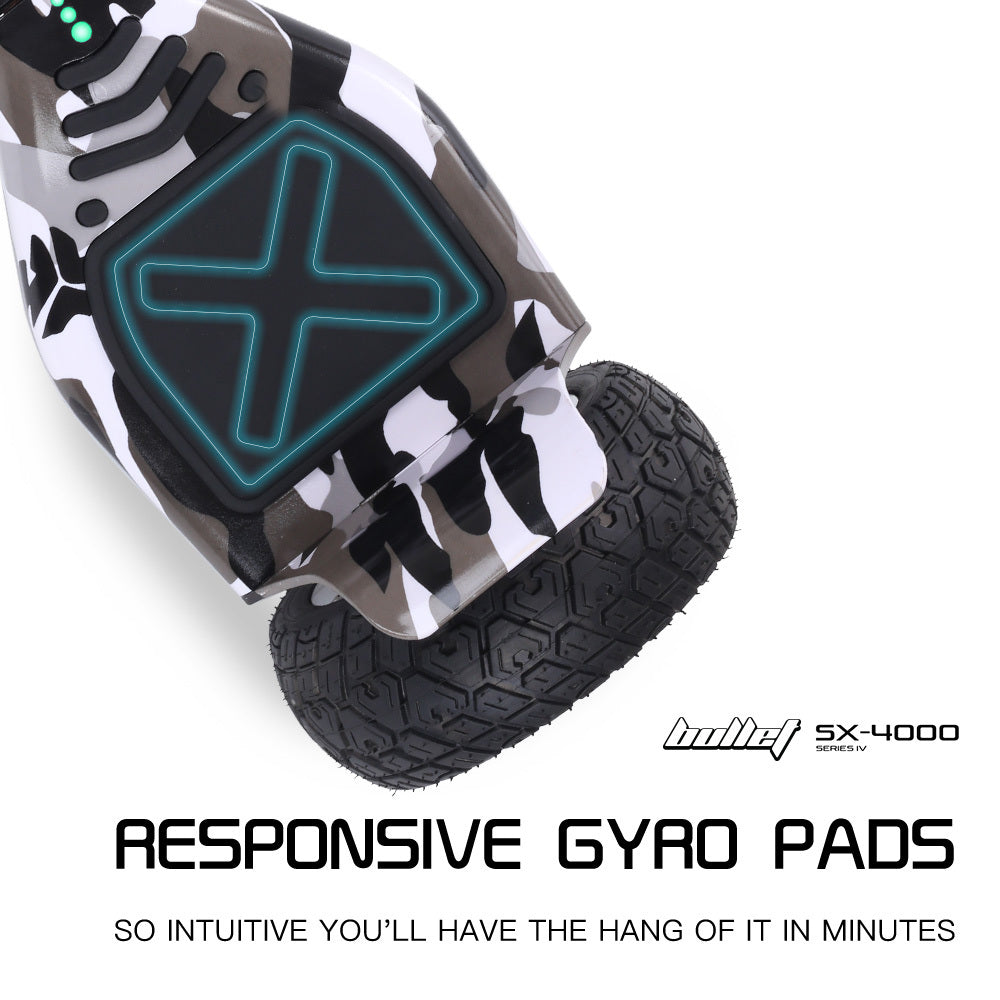 BULLET SX-4000 Hoverboard Scooter, 8.5  Wheels, 700W Brushless, Superior Self Balancing System, UL Certified, LED Lights, Carry Bag, Camo