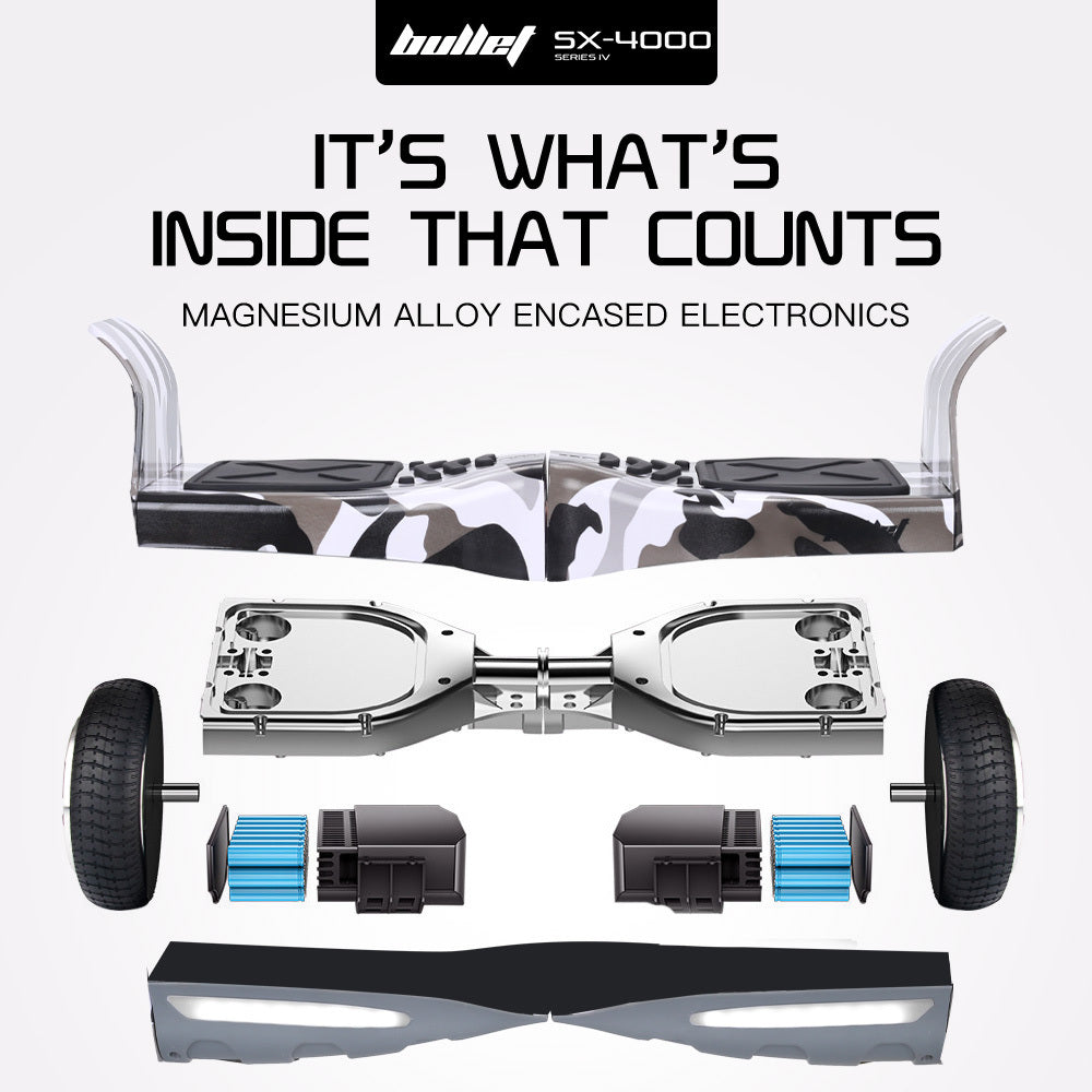 BULLET SX-4000 Hoverboard Scooter, 8.5  Wheels, 700W Brushless, Superior Self Balancing System, UL Certified, LED Lights, Carry Bag, Camo