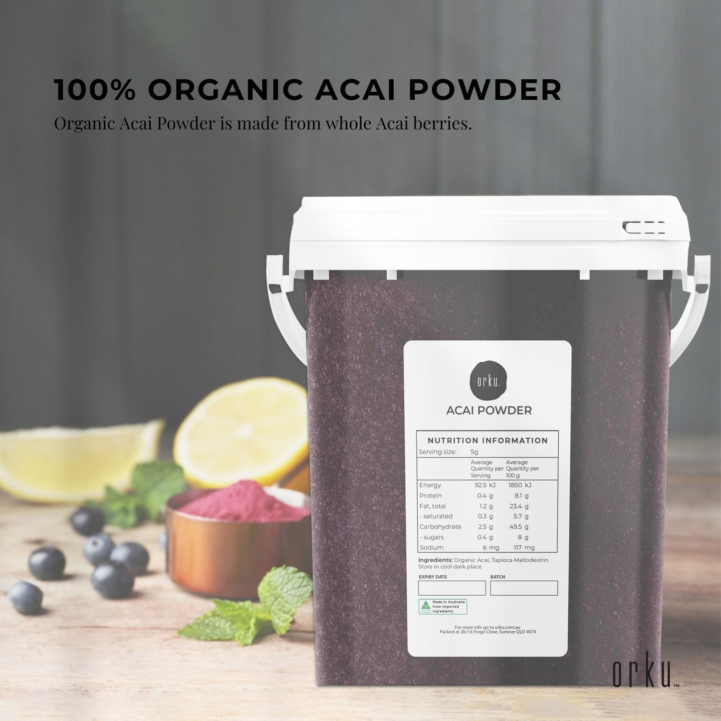 700g Acai Powder Bucket 100 percent Organic - Superfood Amazon Berries