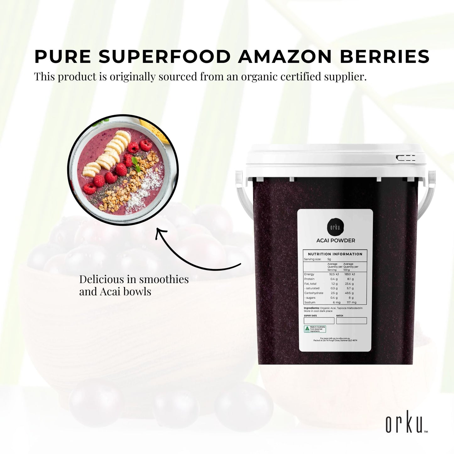700g Acai Powder Bucket 100 percent Organic - Superfood Amazon Berries