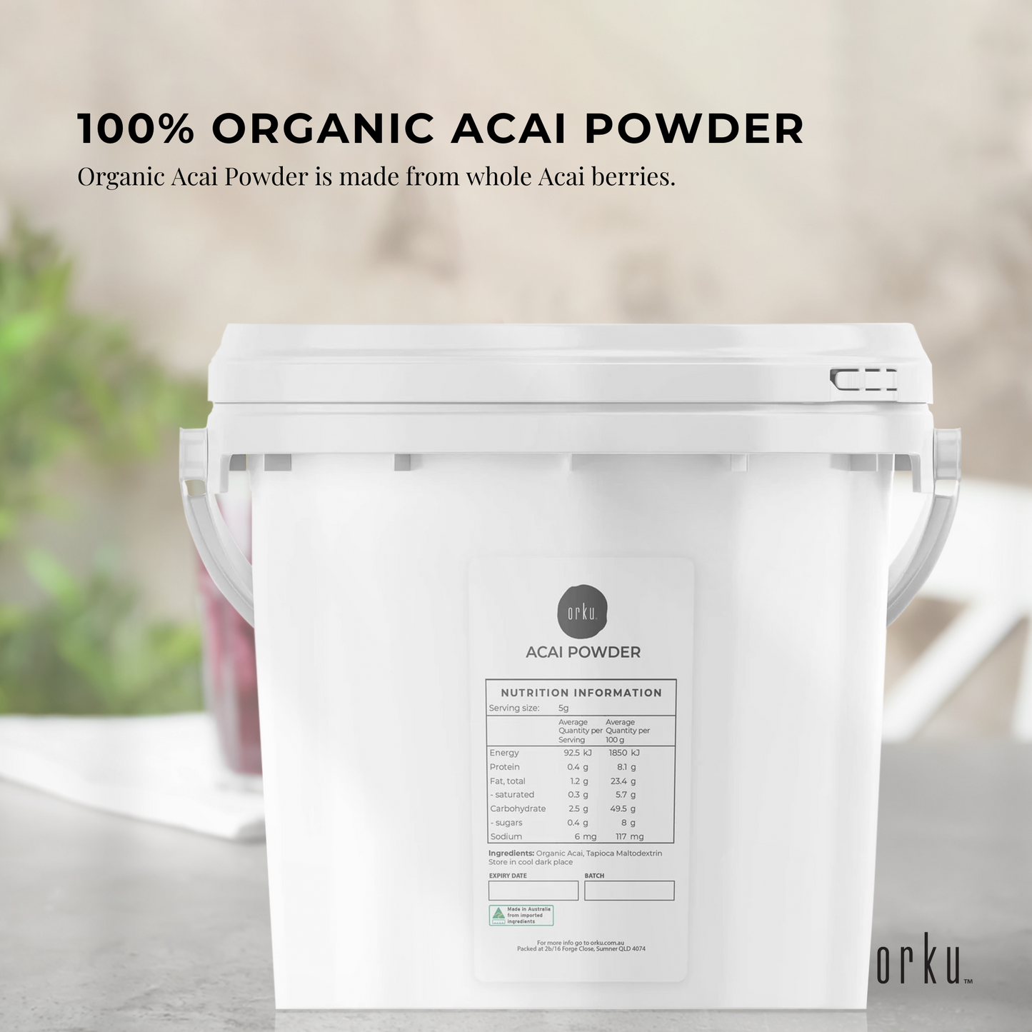 2.5kg Acai Powder Bucket 100 percent Organic - Superfood Amazon Berries