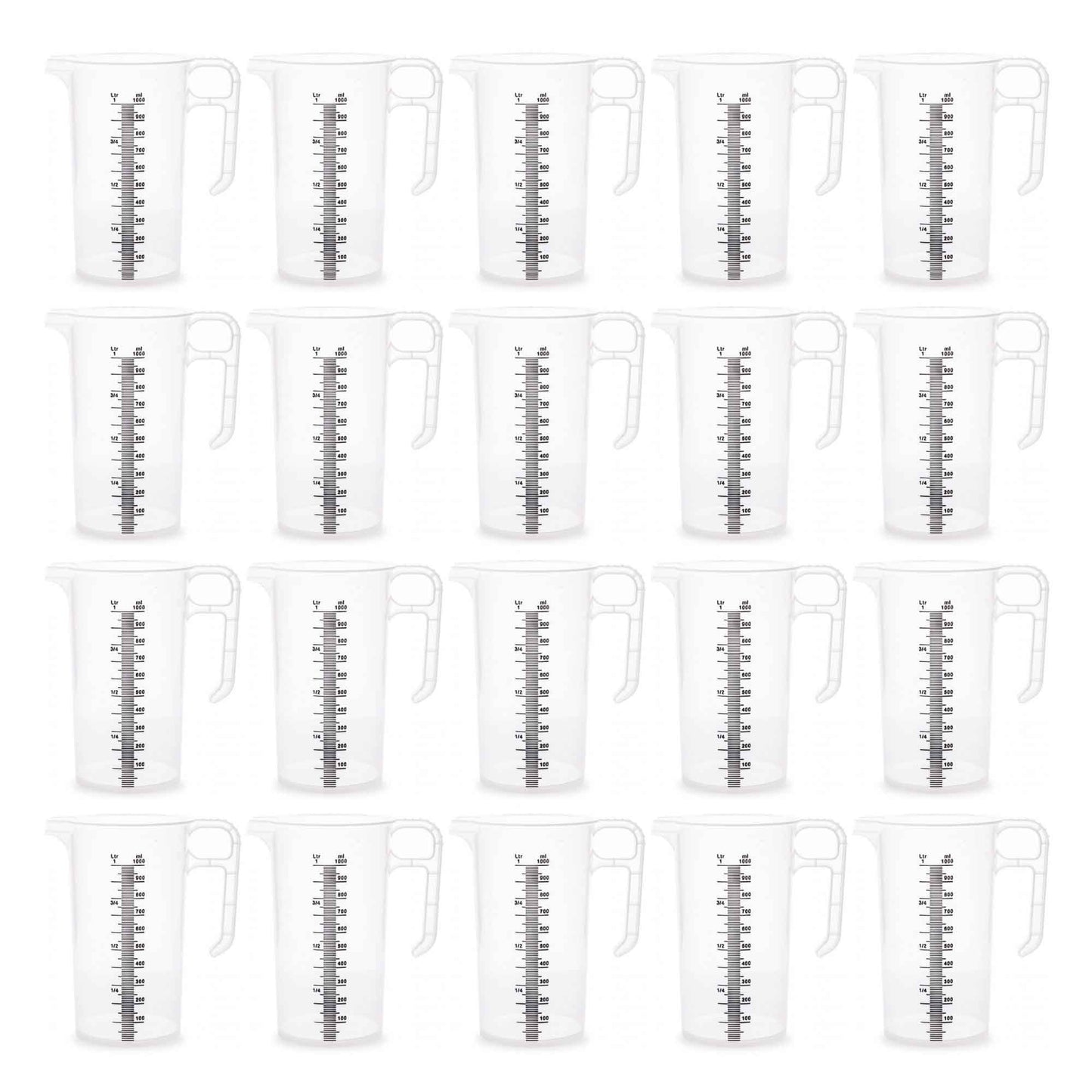 20x 1L Measuring Jug Heavy Duty Clear Plastic Propylene Food Grade BPA 5 Pro-Jug
