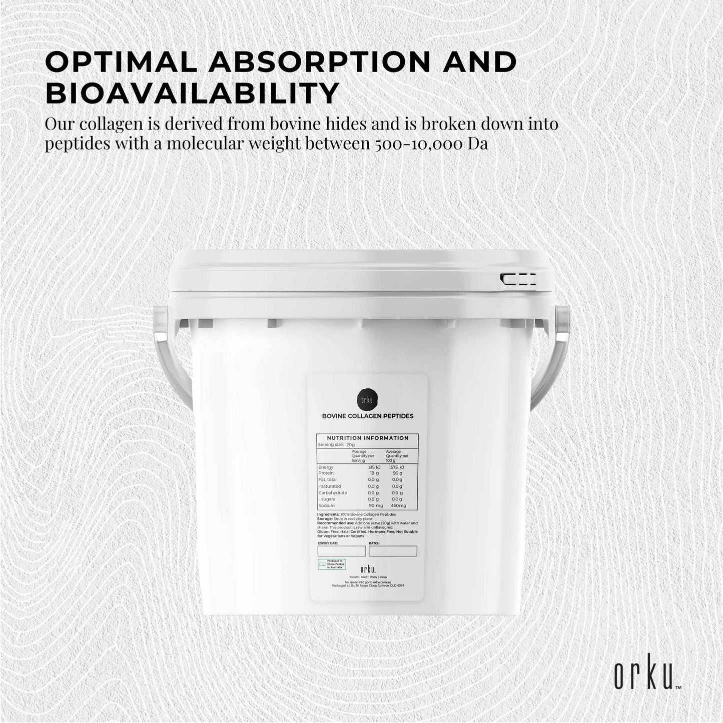 2.5Kg Collagen Powder Bucket - Bovine Protein Peptide Supplement Unflavoured