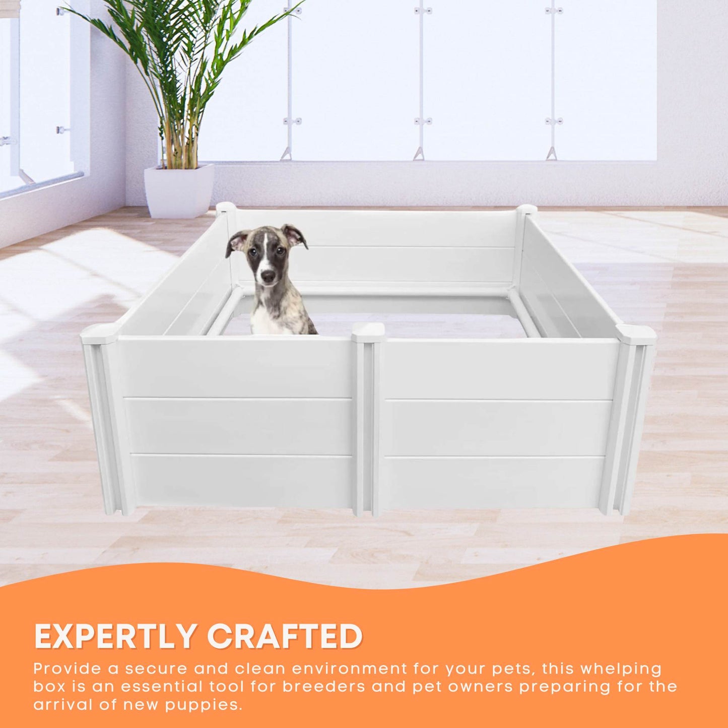 Dog Whelping Box 0.95m x 0.95m x 0.48m - Puppy Birthing PVC Pen