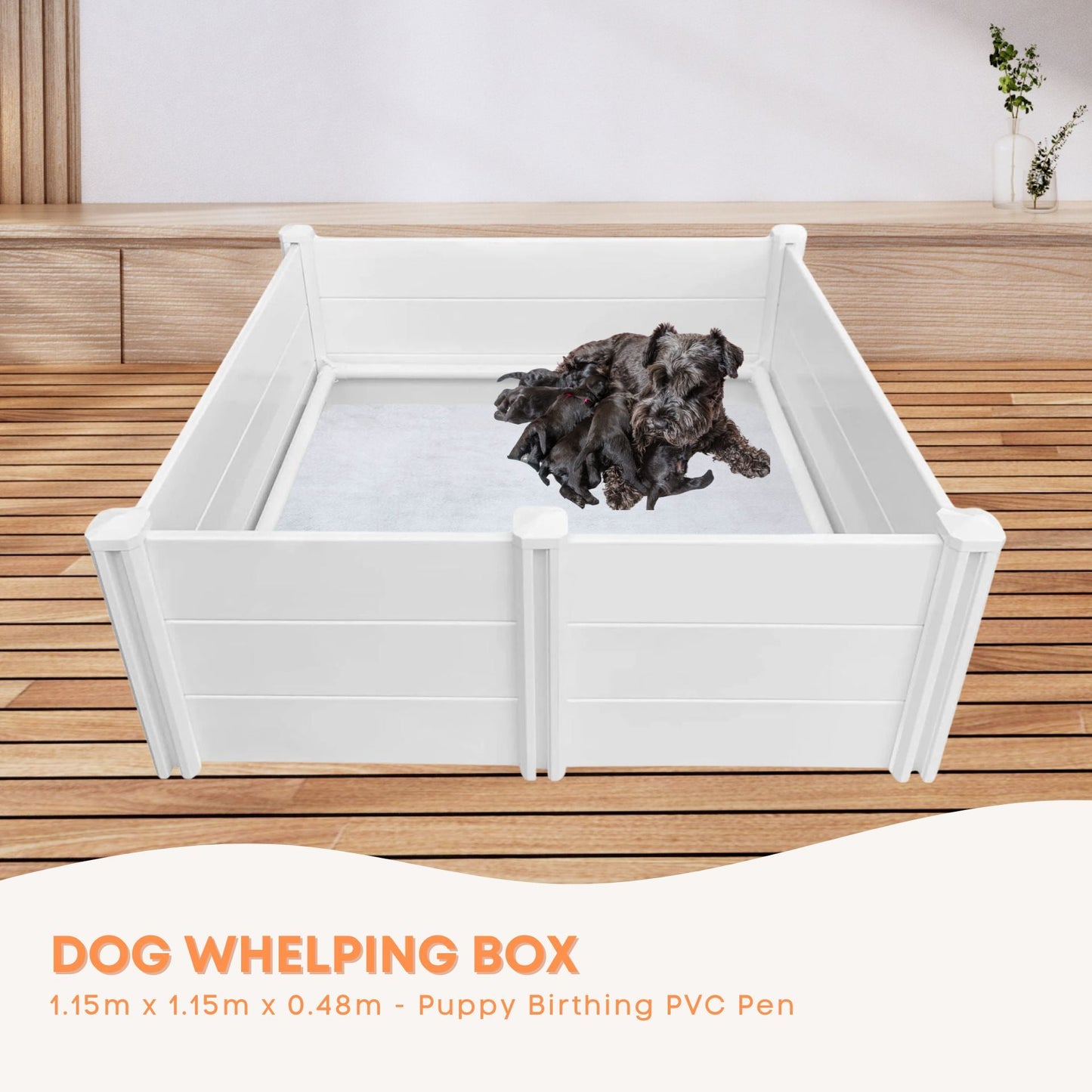 Dog Whelping Box 1.15m x 1.15m x 0.48m - Puppy Birthing PVC Pen