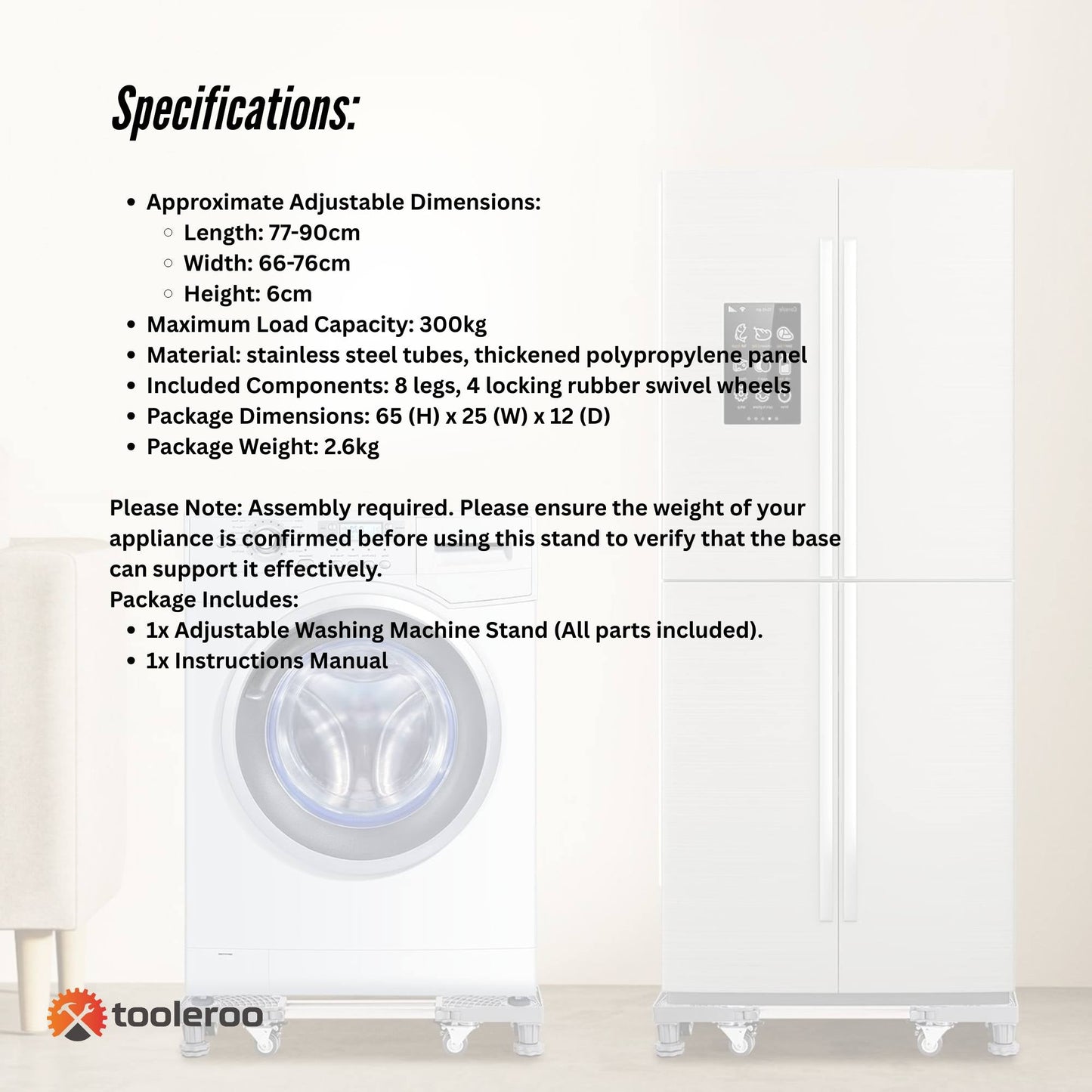 Adjustable Appliance Base Stand - Lock Wheel Trolley For Washing Machine Fridge