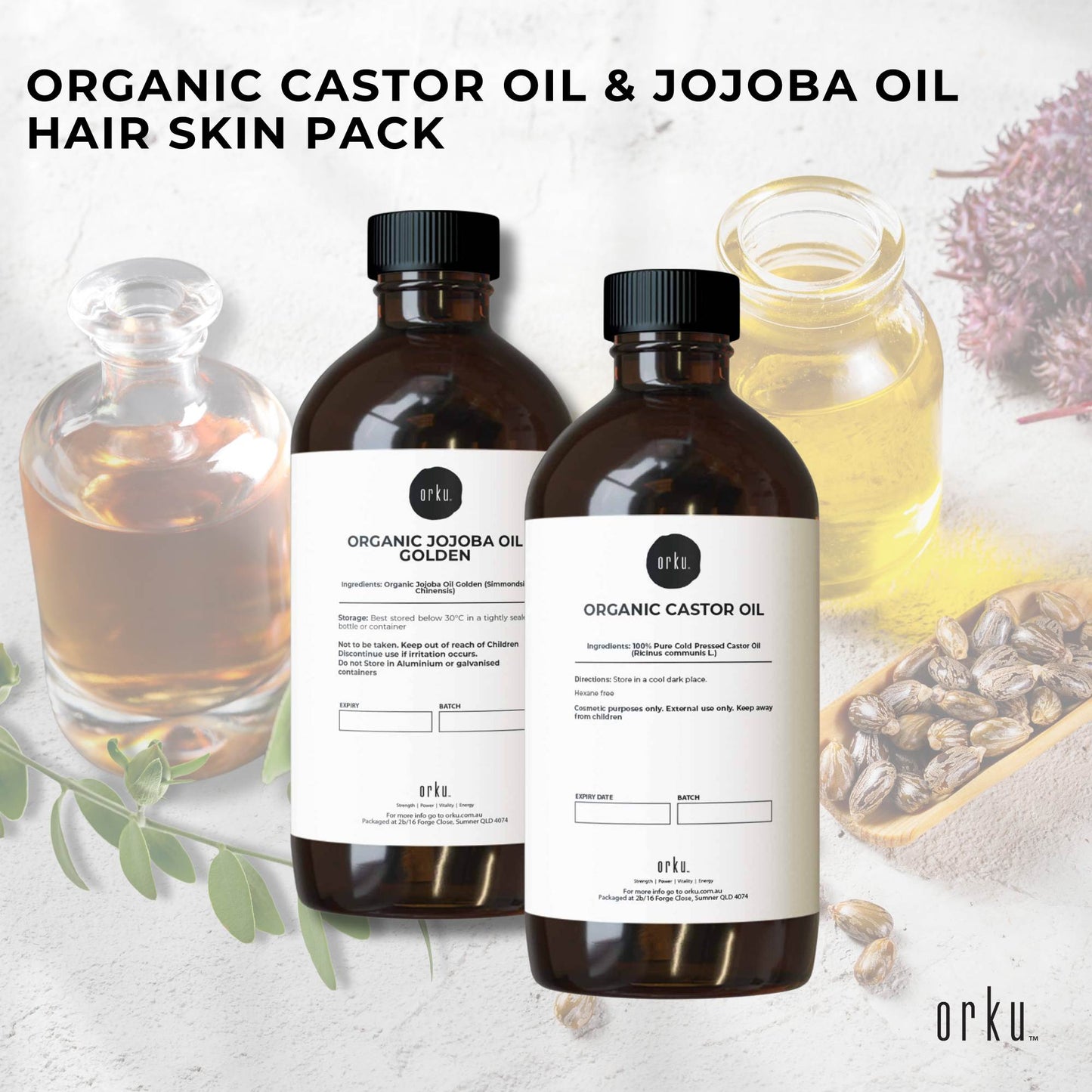 500ml Organic Castor Oil and 500ml Organic Jojoba Oil Pack - Hair Skin