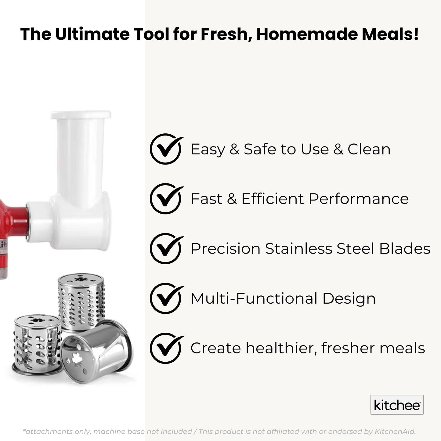 Kitchee Slicer Shredder Grater 3 Attachments - Compatible with KitchenAid Mixer
