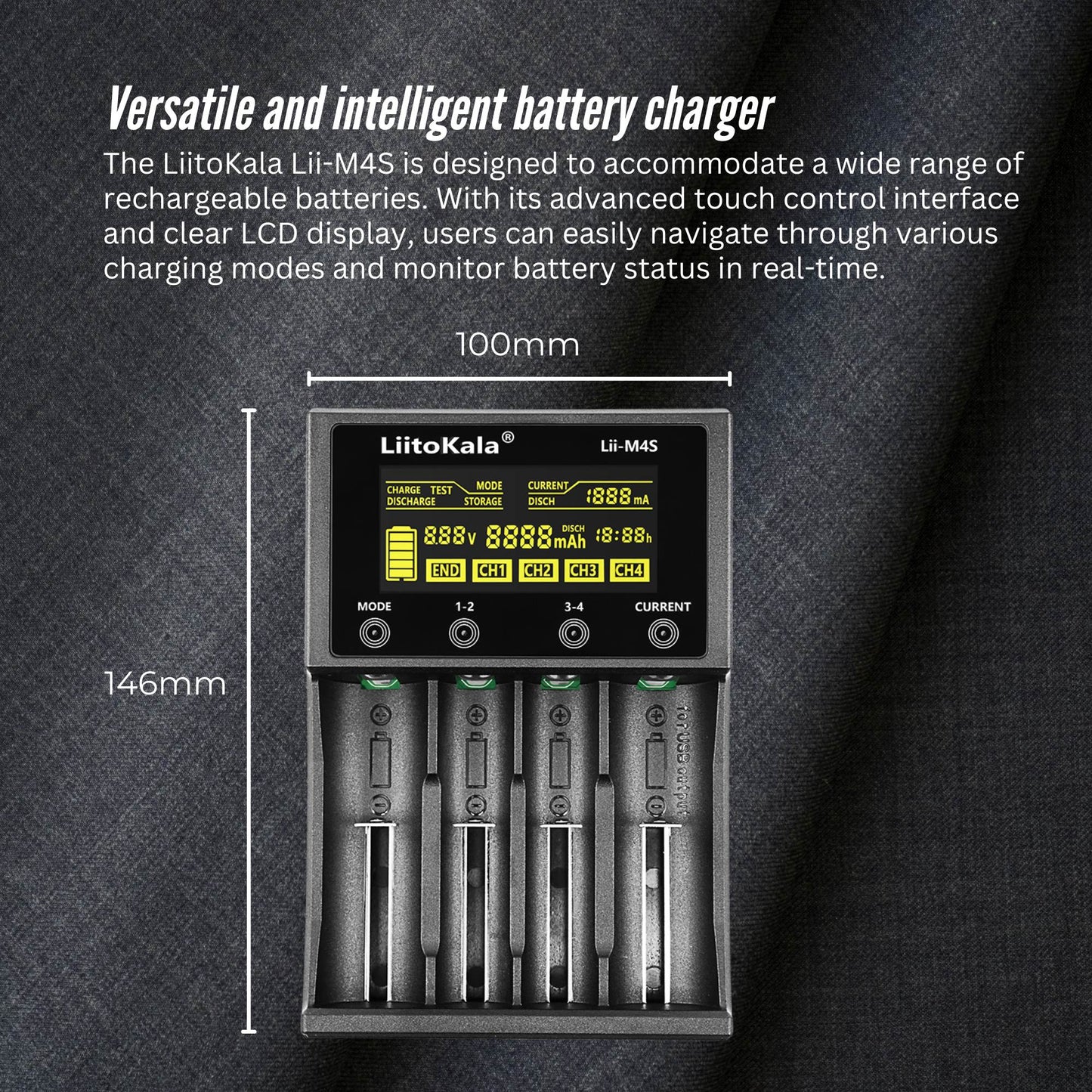 LiitoKala Lii-M4S Battery Charger LCD 4-Slot USB Li-ion NiMH Test Discharge Mode
