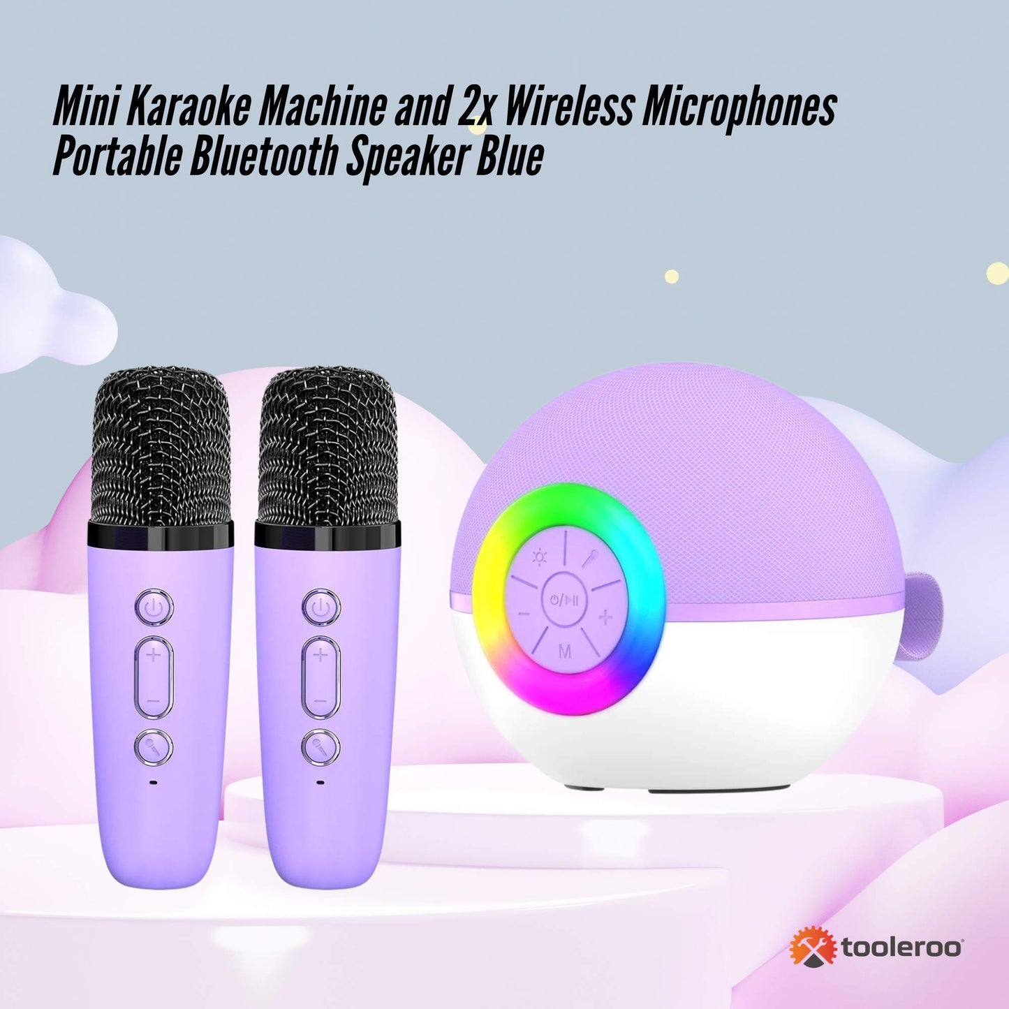 Mini Karaoke Machine - 2x Wireless Microphones Portable Bluetooth Speaker Purple