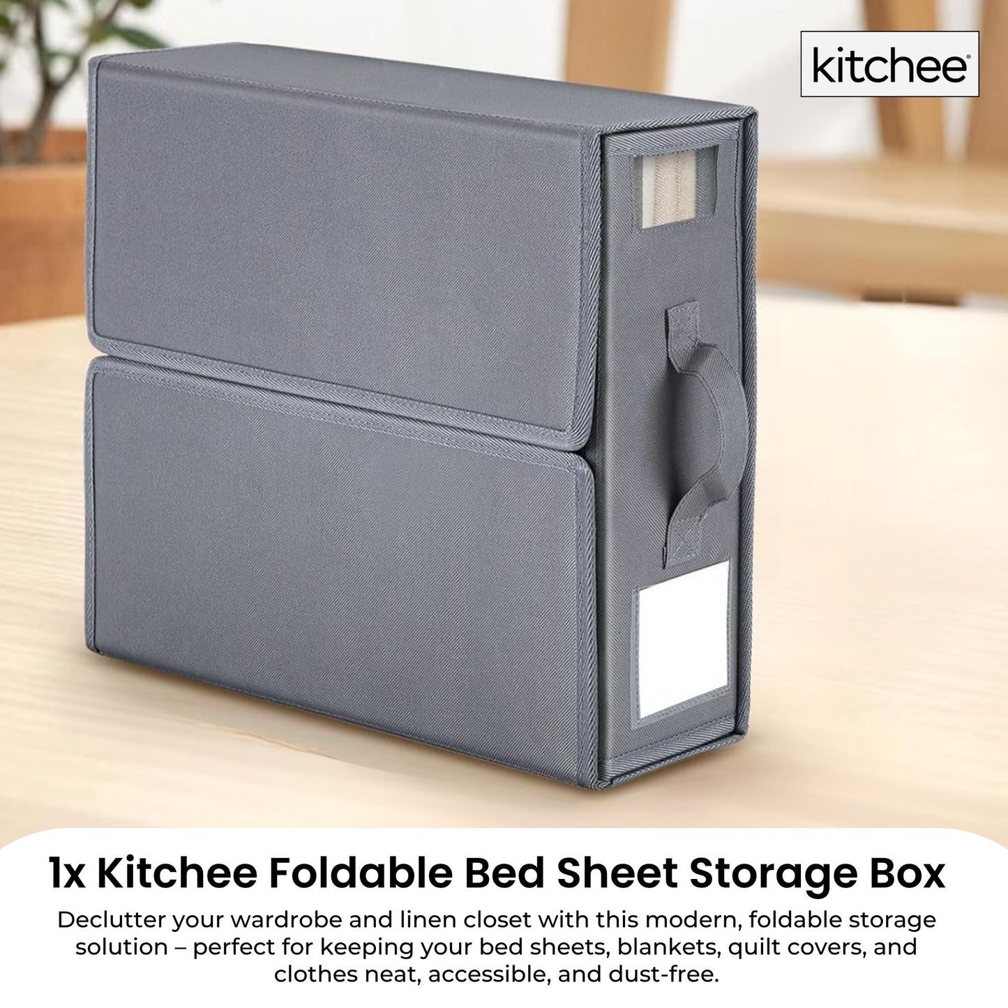 1x Kitchee Foldable Bed Sheet Storage Box – Linen & Closet Organiser Grey