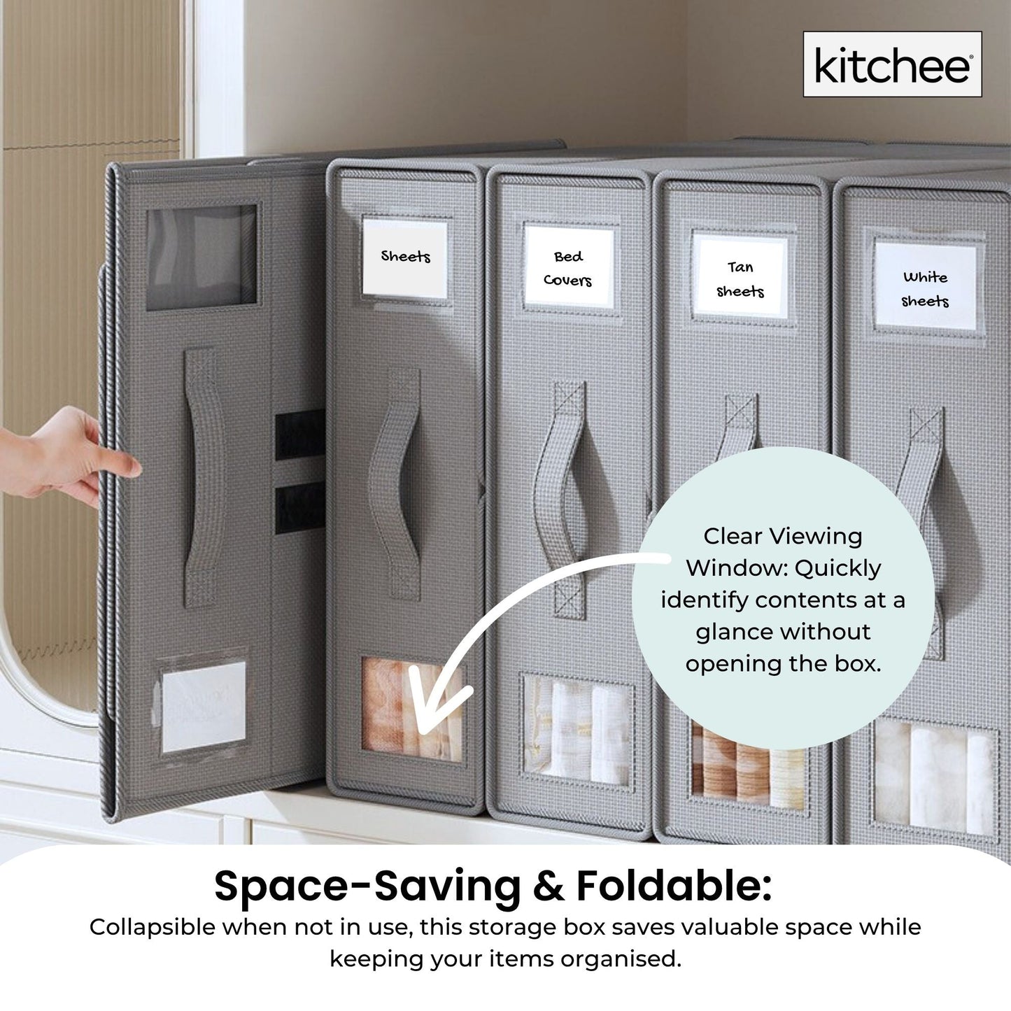 1x Kitchee Foldable Bed Sheet Storage Box – Linen & Closet Organiser Grey