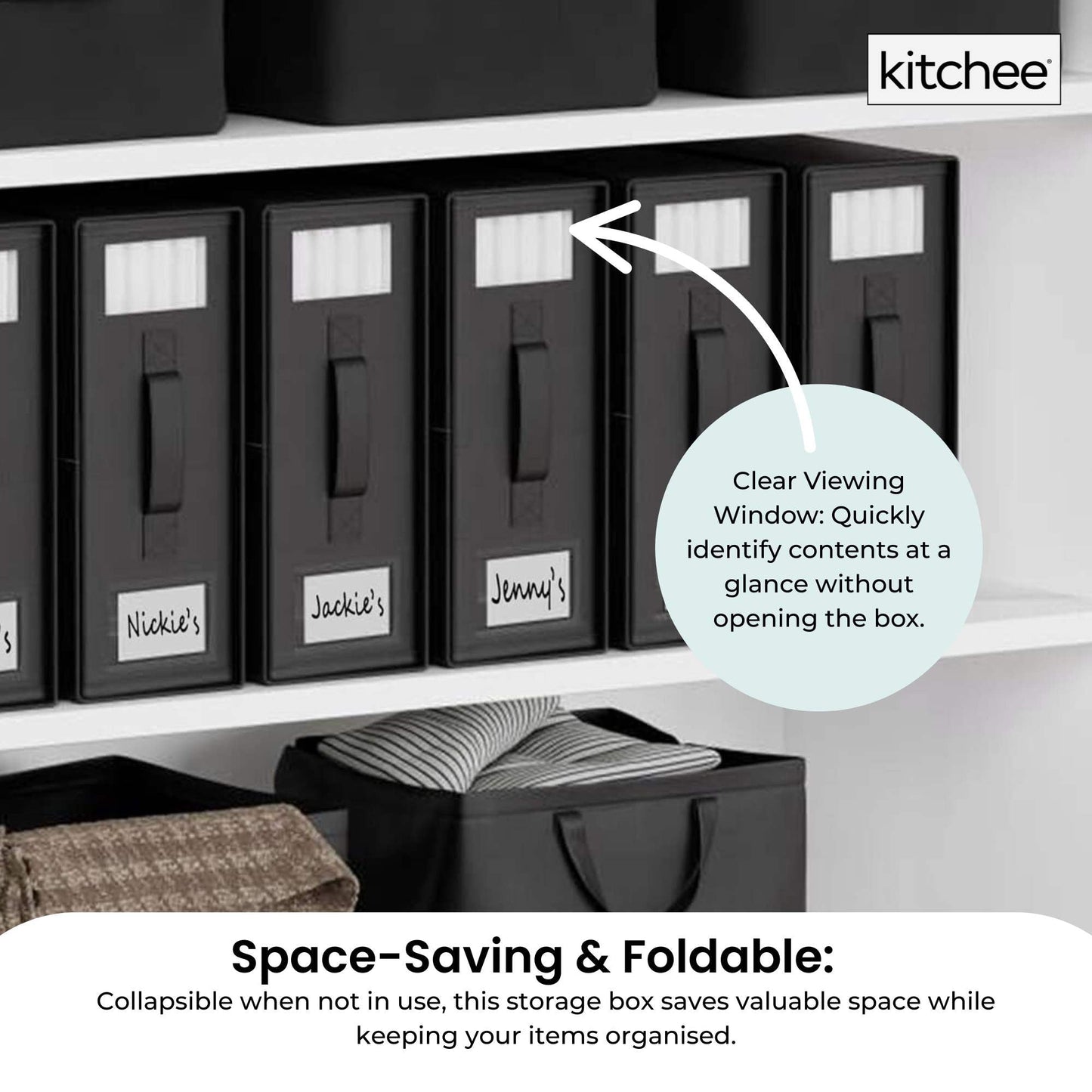 4x Kitchee Foldable Bed Sheet Storage Box – Linen & Closet Organiser Black