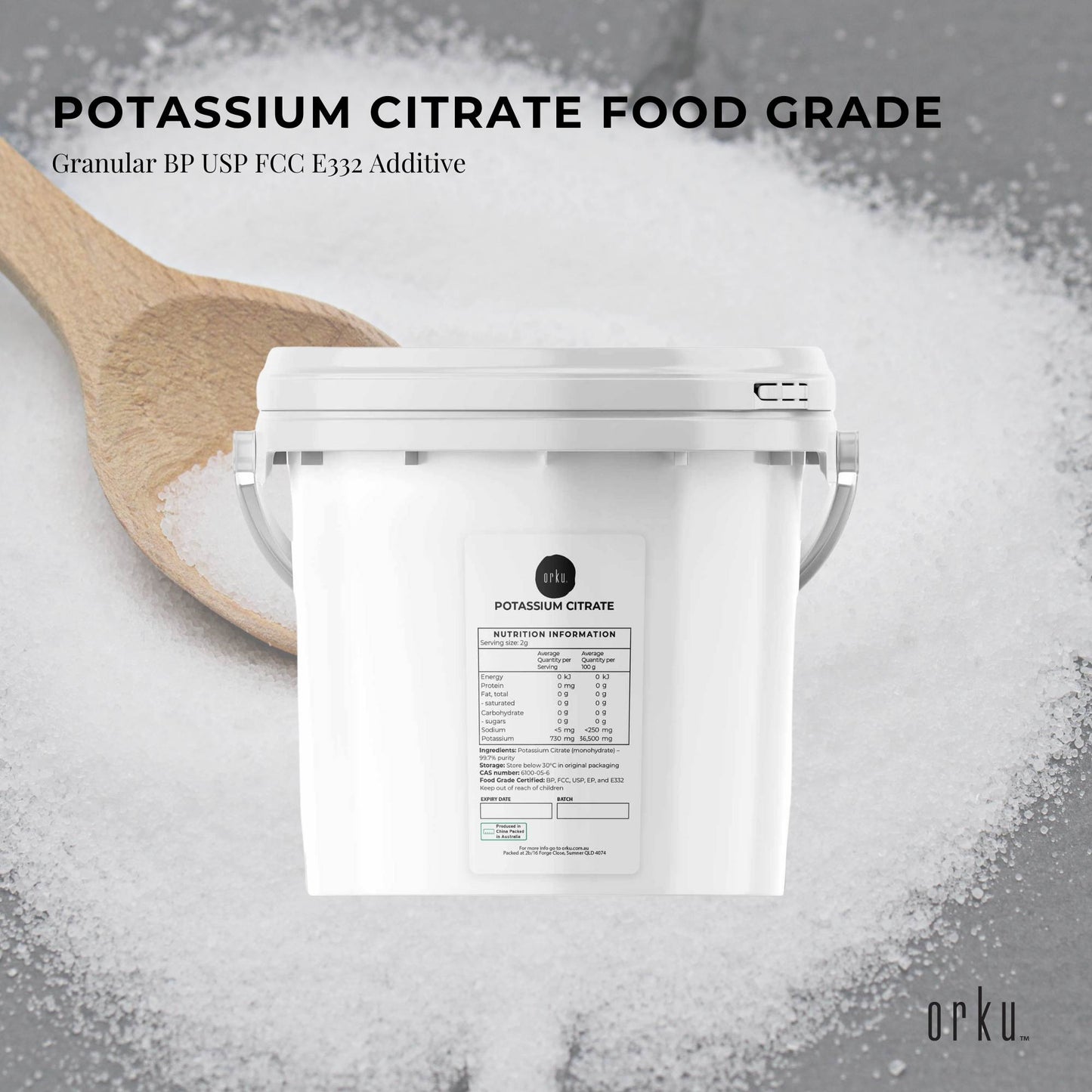 5Kg Potassium Citrate Food Grade Tub - Granular BP USP FCC E332 Additive