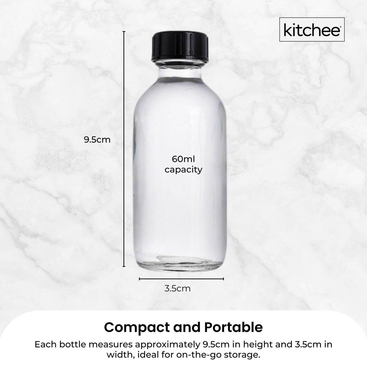 Kitchee 12x 60ml Small Glass Bottles + Lids Funnels Brush Labels Pen