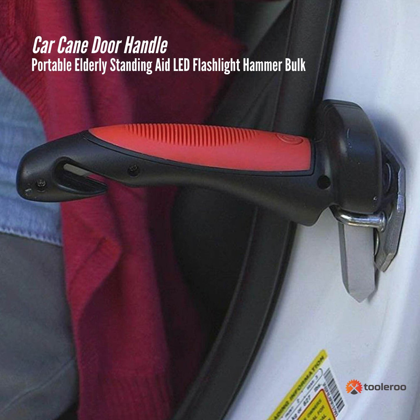 Car Cane Door Handle - Portable Elderly Standing Aid LED Flashlight Hammer Tool