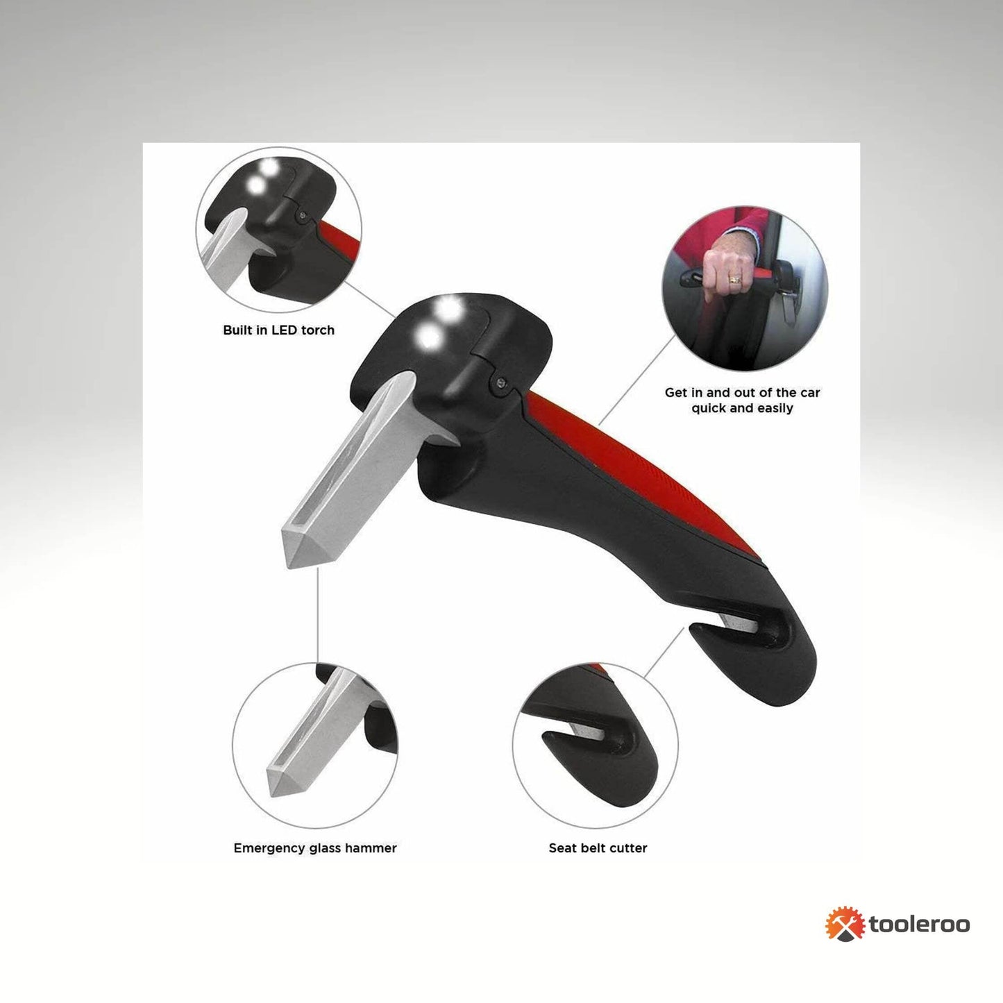 Car Cane Door Handle - Portable Elderly Standing Aid LED Flashlight Hammer Tool